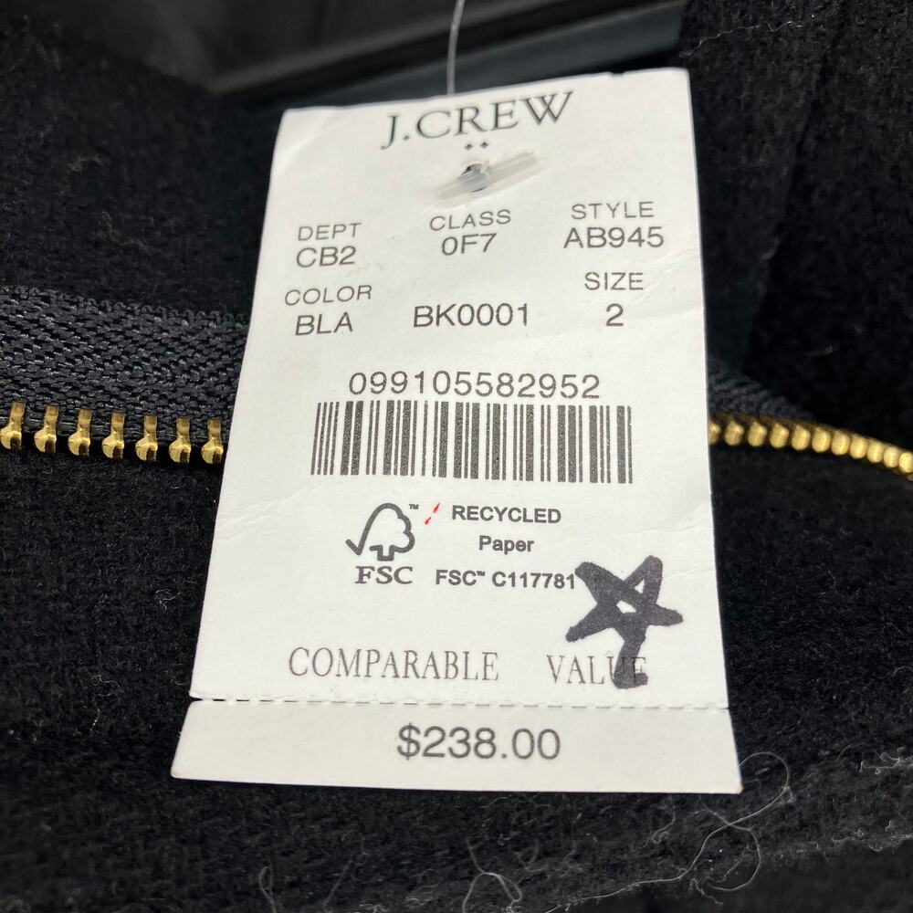 NWT J. CREW City Coat Black Wool Blend 2 - Picture 5 of 6